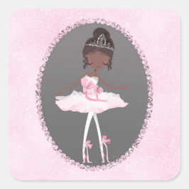Roze grijze couture etnische ballerina verjaardags vierkante sticker