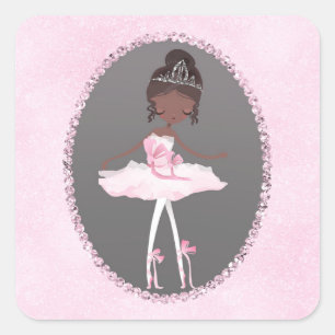 Roze grijze couture etnische ballerina verjaardags vierkante sticker