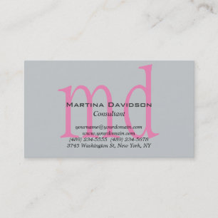 Roze grijze Creative Sophisticated Monogram Visitekaartje