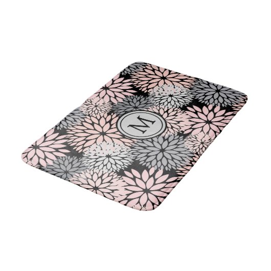 Roze grijze Dahlia Floral Pattern Badmat (Gekanteld)