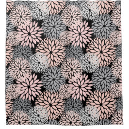 Roze grijze Dahlia Floral Pattern Douchegordijn