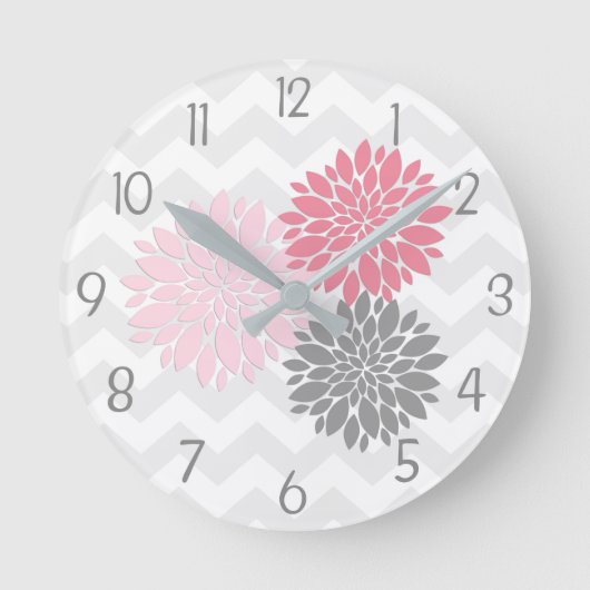 Roze grijze Dahlia-ventiel Ronde Klok (Voorkant)