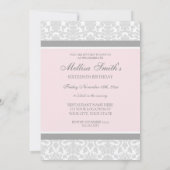 Roze grijze Damask 16e Bithday Party Kaart (Achterkant)