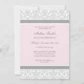 Roze grijze Damask 16e Bithday Party Kaart (Achterkant)