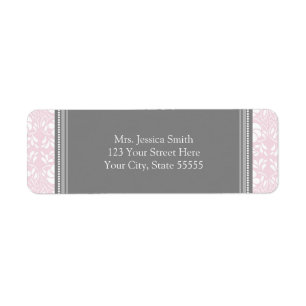 Roze grijze Damask aangepaste retouradreslabels Etiket