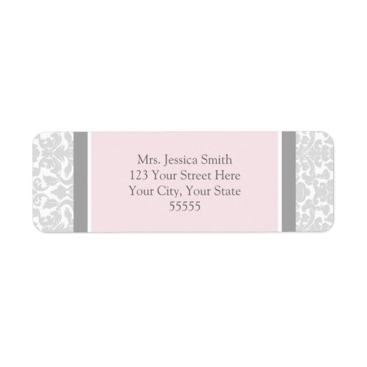 Roze Grijze Damask Aangepaste Terugkeeradreslabels Etiket (Voorkant)