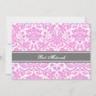 Roze grijze Damask Bat Mitzvah uitnodigingen