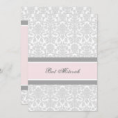 Roze grijze Damask Bat Mitzvah uitnodigingen (Voorkant / Achterkant)