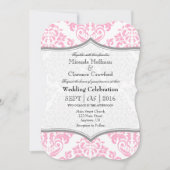 Roze grijze Damask Bracket Wedding Invite Kaart (Voorkant)
