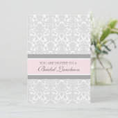 Roze grijze Damask Bridal Lunch Invitation Cards Kaart (Staand voorkant)