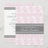 Roze grijze Damask Bridal Lunch Invitation Cards Kaart (Voorkant / Achterkant)