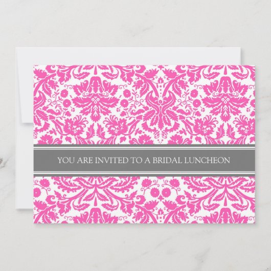 Roze grijze Damask Bridal Lunch Invitation Kaart (Voorkant)