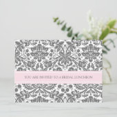 Roze grijze Damask Bridal Lunch Invitation Kaart (Staand voorkant)