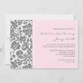 Roze grijze Damask Bridal Lunch Invitation Kaart (Achterkant)