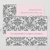 Roze grijze Damask Bridal Lunch Invitation Kaart (Voorkant / Achterkant)
