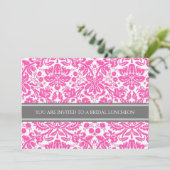 Roze grijze Damask Bridal Lunch Invitation Kaart (Staand voorkant)
