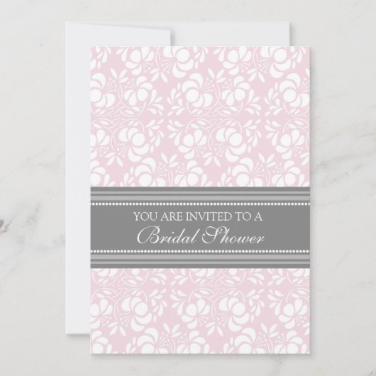 Roze grijze Damask Bridal Shower Invitation Cards Kaart (Voorkant)