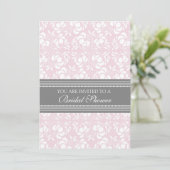 Roze grijze Damask Bridal Shower Invitation Cards Kaart (Staand voorkant)