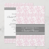Roze grijze Damask Bridal Shower Invitation Cards Kaart (Voorkant / Achterkant)