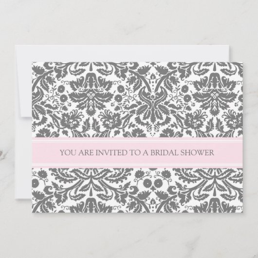 Roze grijze Damask Bridal Shower Invitation Kaart (Voorkant)