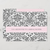 Roze grijze Damask Bridal Shower Invitation Kaart (Voorkant / Achterkant)