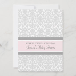 Roze grijze Damask Douane Baby Shower Invitaties Kaart