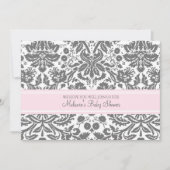 Roze grijze Damask Douane Baby Shower Invitaties Kaart (Voorkant)