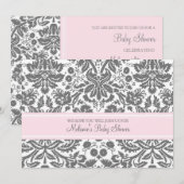 Roze grijze Damask Douane Baby Shower Invitaties Kaart (Voorkant / Achterkant)