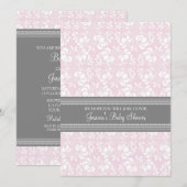 Roze grijze Damask Douane Baby Shower Invitaties Kaart (Voorkant / Achterkant)