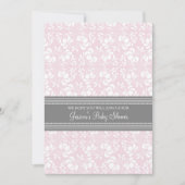 Roze grijze Damask Douane Baby Shower Invitaties Kaart (Voorkant)
