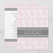 Roze grijze Damask Douane Baby Shower Invitaties Kaart (Voorkant / Achterkant)