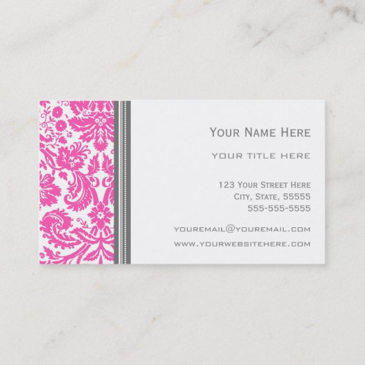 Roze grijze Damask Floral Visitekaartjes (Achterkant)