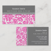 Roze grijze Damask roodkaarten Contactkaartje (Voorkant / Achterkant)