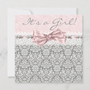 Roze grijze Damask Roze Grey Baby Girl Shower Kaart