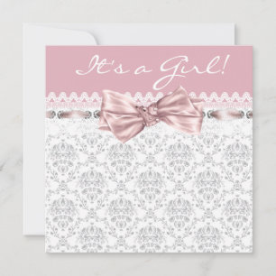 Roze grijze Damask Roze Grey Baby Girl Shower Kaart