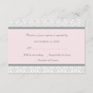 Roze grijze Damask RSVP-bruiloft RSVP Kaartje