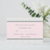 Roze grijze Damask RSVP-bruiloft RSVP Kaartje (Staand voorkant)