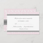 Roze grijze Damask RSVP-bruiloft RSVP Kaartje (Voorkant / Achterkant)