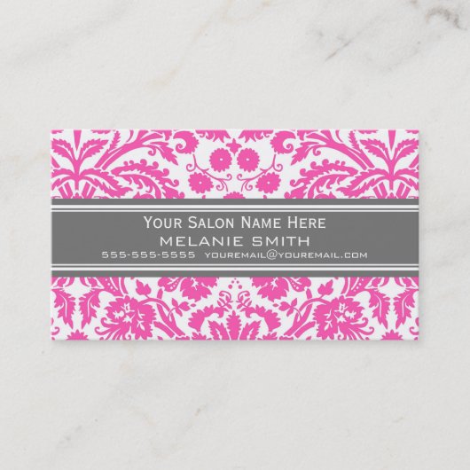 Roze grijze Damask Salon Appointcards Afsprakenkaartje (Voorkant)