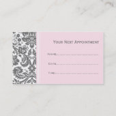 Roze grijze Damask Salon Appointcards Afsprakenkaartje (Achterkant)