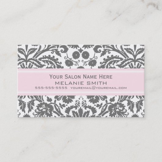 Roze grijze Damask Salon Appointcards Afsprakenkaartje (Voorkant)