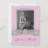 Roze, grijze Damask Scroll Weddenschap Kaart (Voorkant)