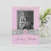 Roze, grijze Damask Scroll Weddenschap Kaart (Staand voorkant)
