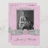 Roze, grijze Damask Scroll Weddenschap Kaart (Voorkant / Achterkant)