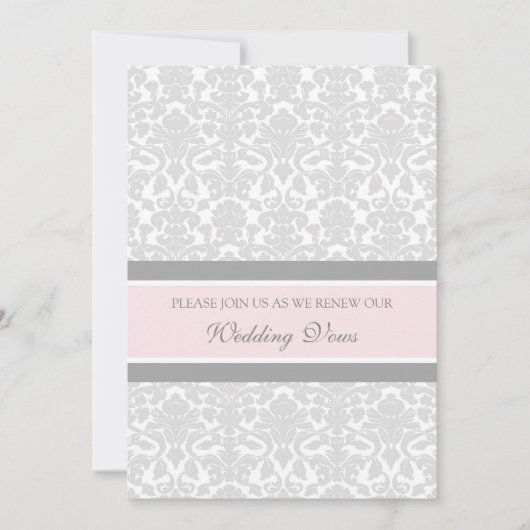 Roze grijze Damask Wedding Vow Renewal Uitnodiging (Voorkant)
