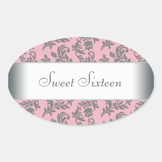 Roze Grijze Damast Envelope Zegel Feest Label (Voorkant)
