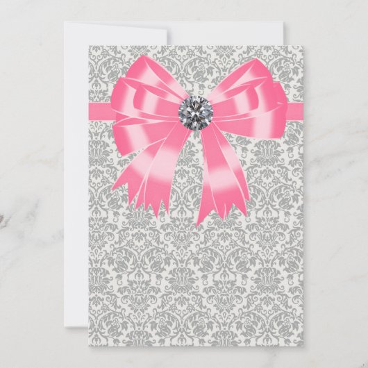 Roze Grijze Damast Feest Uitnodiging Sjabloon (Voorkant)