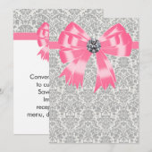 Roze Grijze Damast Feest Uitnodiging Sjabloon (Voorkant / Achterkant)