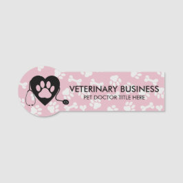 Roze grijze dierenarts Paw Heart Stethescope Pet Naamplaatje