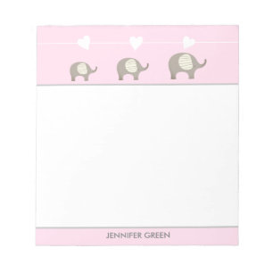 Roze, grijze, ellephant, aangepast notebook notitieblok